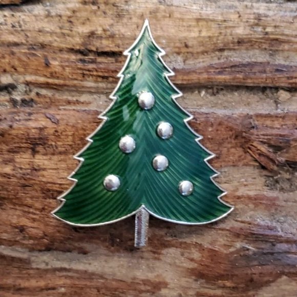 Vintage Green Tree Brooch Pin - Picture 1 of 5